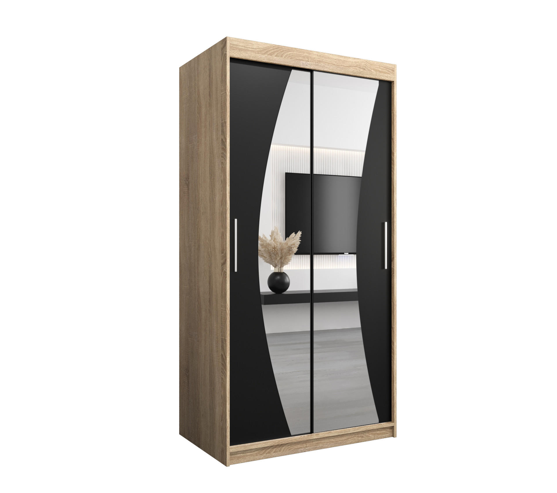Abiks Möbel Schwebetürenschrank Sonoma Eiche, Schwarz 100x200x62 cm