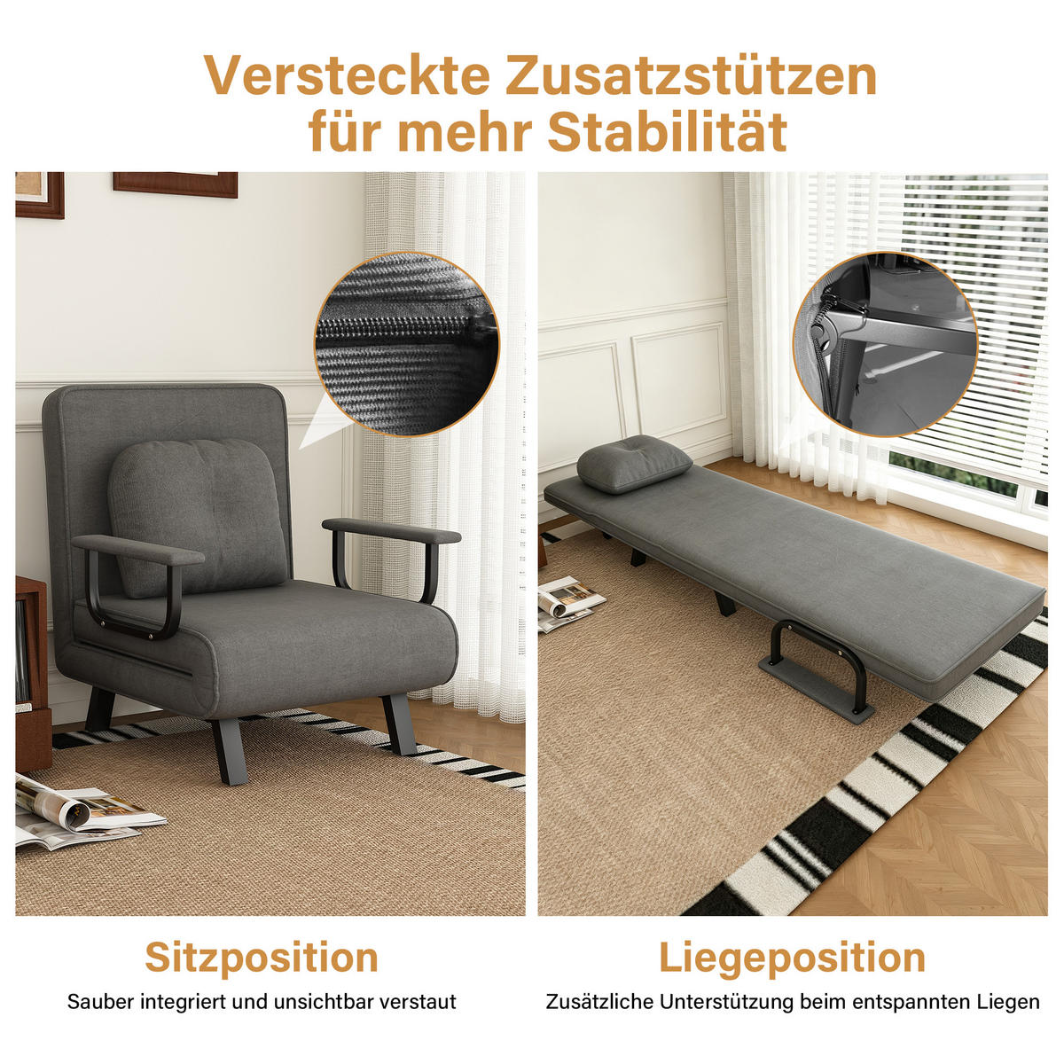 SCHLAFSESSEL 5-fach verstellbar und Liegefunktion, DE-42425, Grau - Grau, Metall (60/79/60cm) - ComfortXL