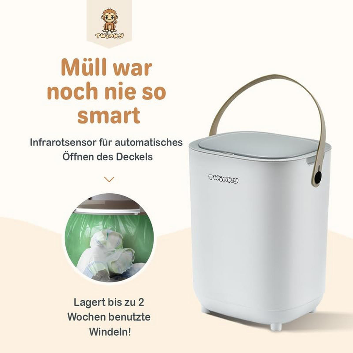 WINDELEIMER Geruchsdicht ohne Kassette Weiß und Grau - Weiß/Grau, Kunststoff (24/41/20cm) - Twinky