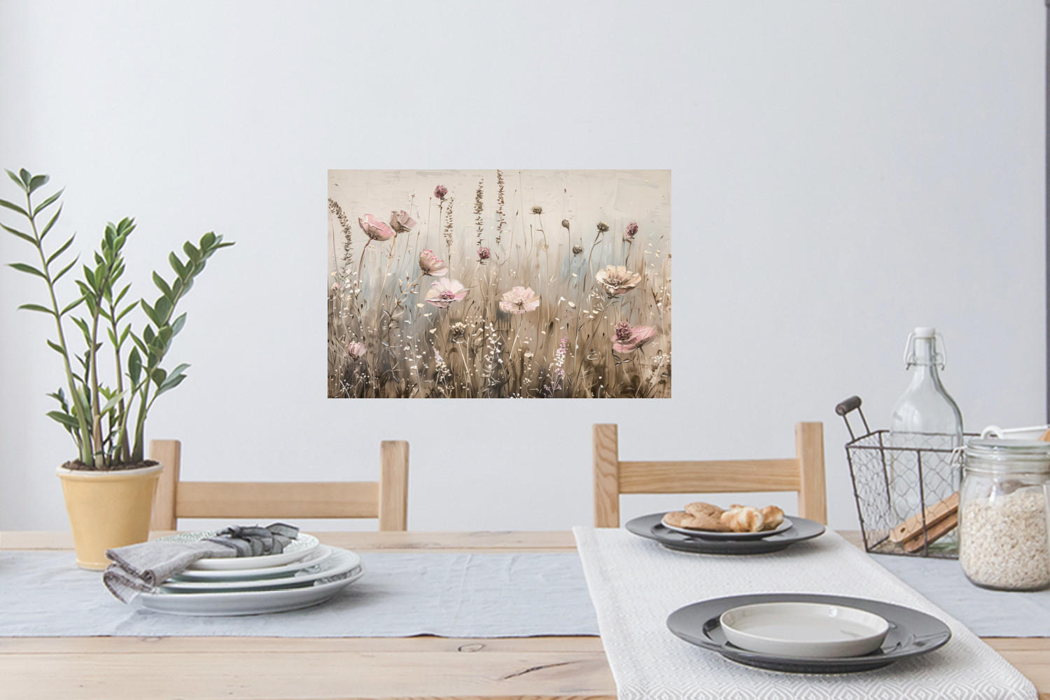 WANDTATTOO Blumen - Rosa - Modern - Beige 60x40 cm - Beige, Kunststoff (60/40/0.1cm) - MuchoWow