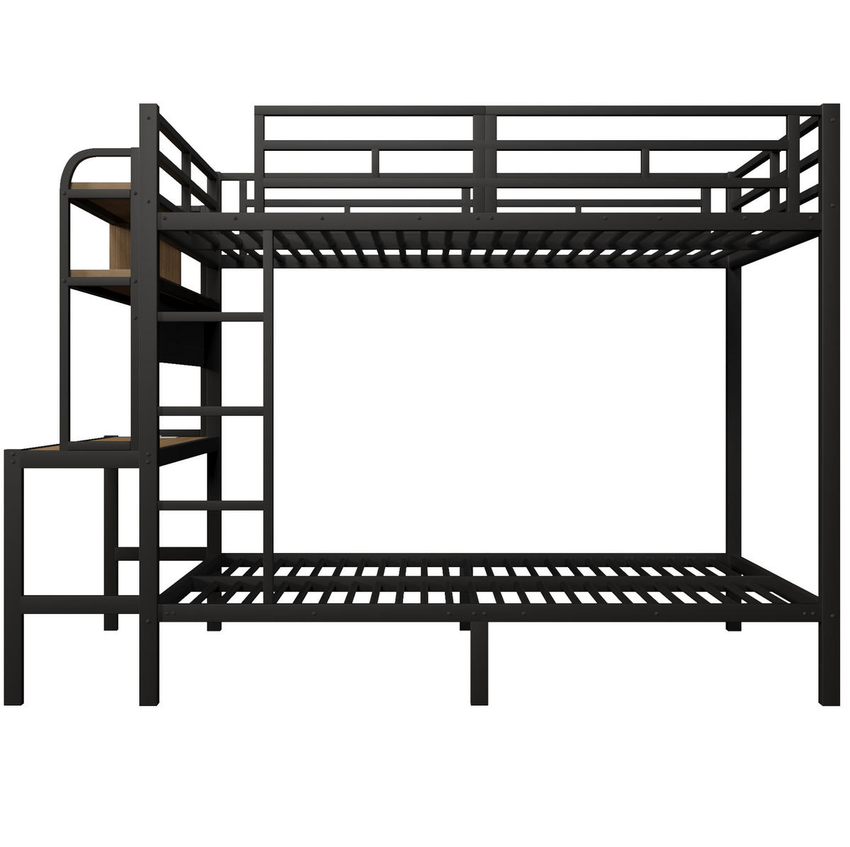 ETAGENBETT 140/200 cm Schwarz mit Schreibtisch mit LED-Beleuchtung mit USB-Anschluss - Schwarz, Metall (140/200cm) - OKWISH