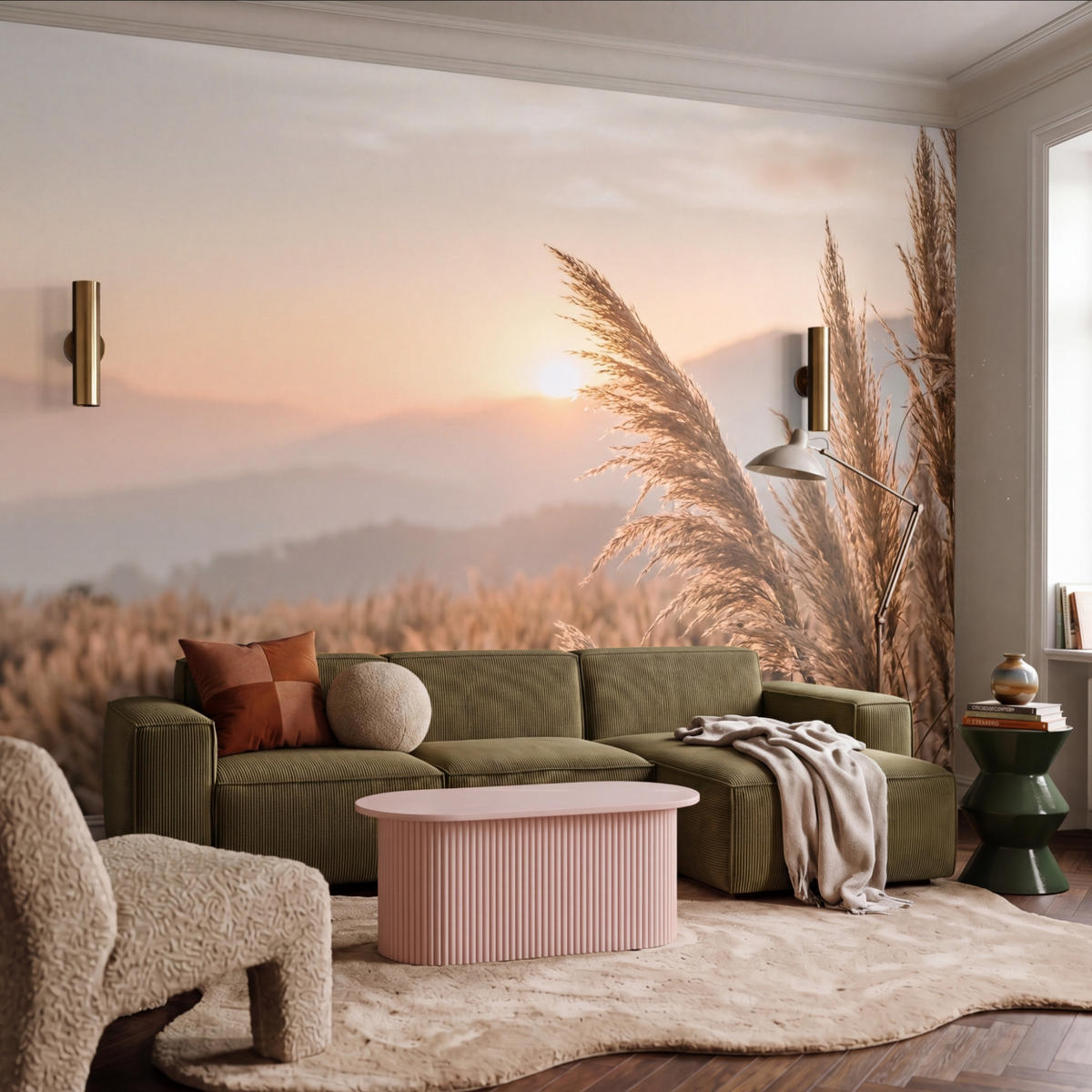TAPETE - Gras - Feld - Sonne - Natur - 400x300 cm - Sandfarben, Papier (400/300cm) - OnlyWow