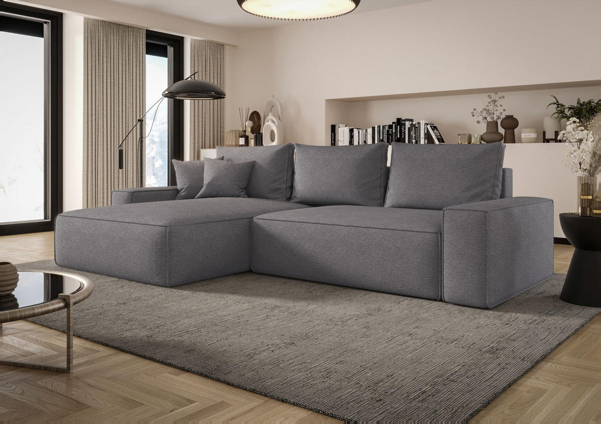 ECKSOFA MONA mit Schlaffunktion ARAGON 93 Links - Grau, Textil (280/185cm) - Bedante
