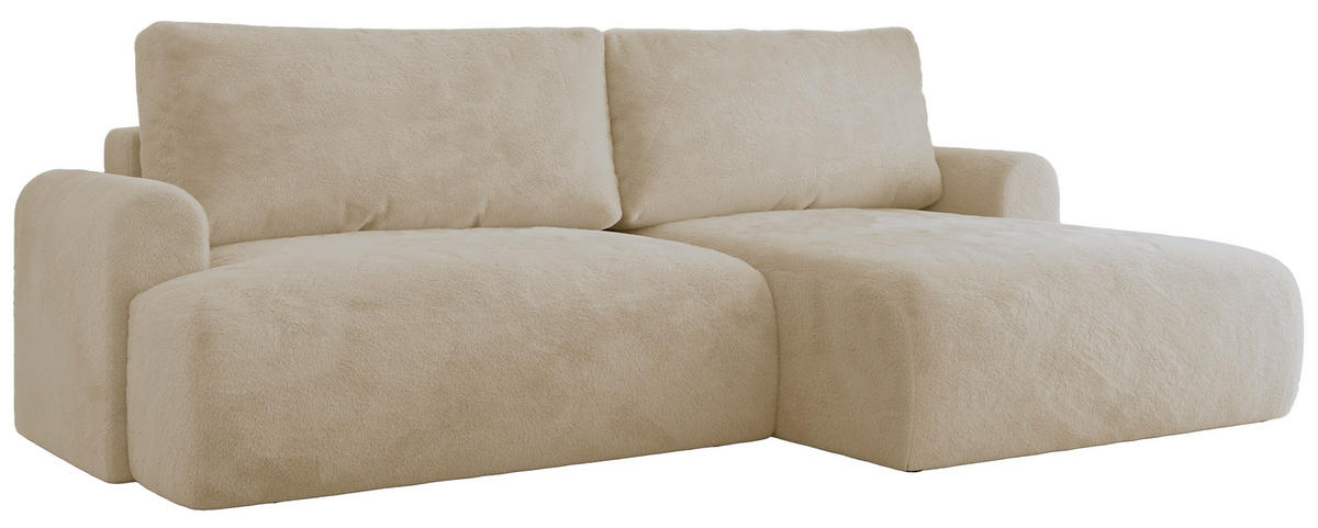 ECKSCHLAFSOFA TONO L Creme Plüsch - rechts - Creme/Schwarz, Kunststoff/Textil (150/260cm) - MKS