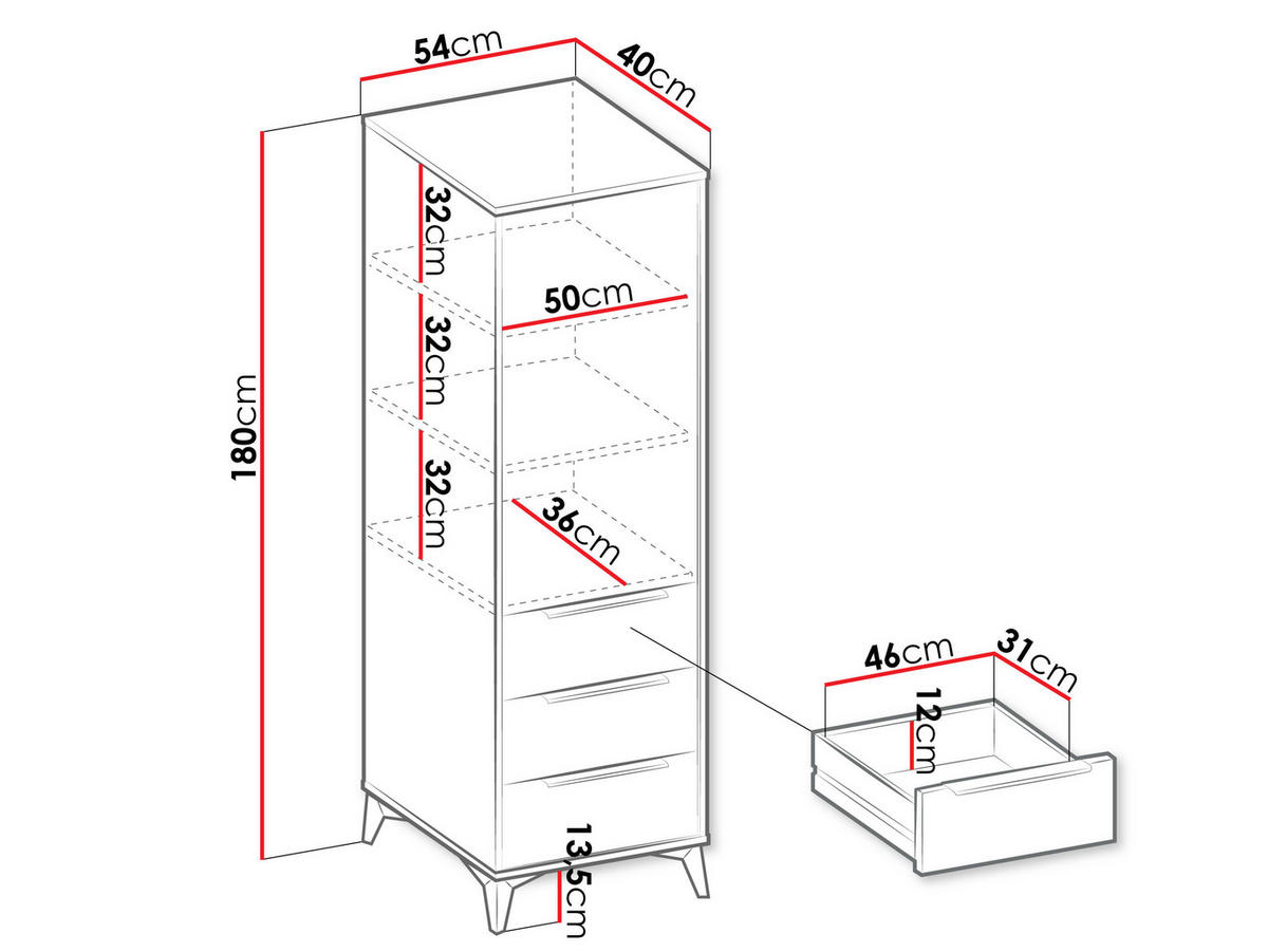 KLEIDERSCHRANK Xylix Bis 1D3SZ - Nussbaumfarben/Schwarz, Holzwerkstoff/Metall (54/180/40cm) - MIRJAN24