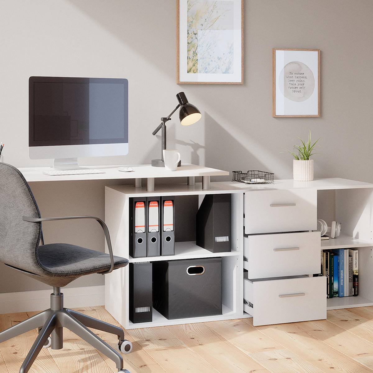 ECKSCHREIBTISCH Dante Weiß 215 x 60 cm - Weiß, Holzwerkstoff (60/215/75cm) - Vicco