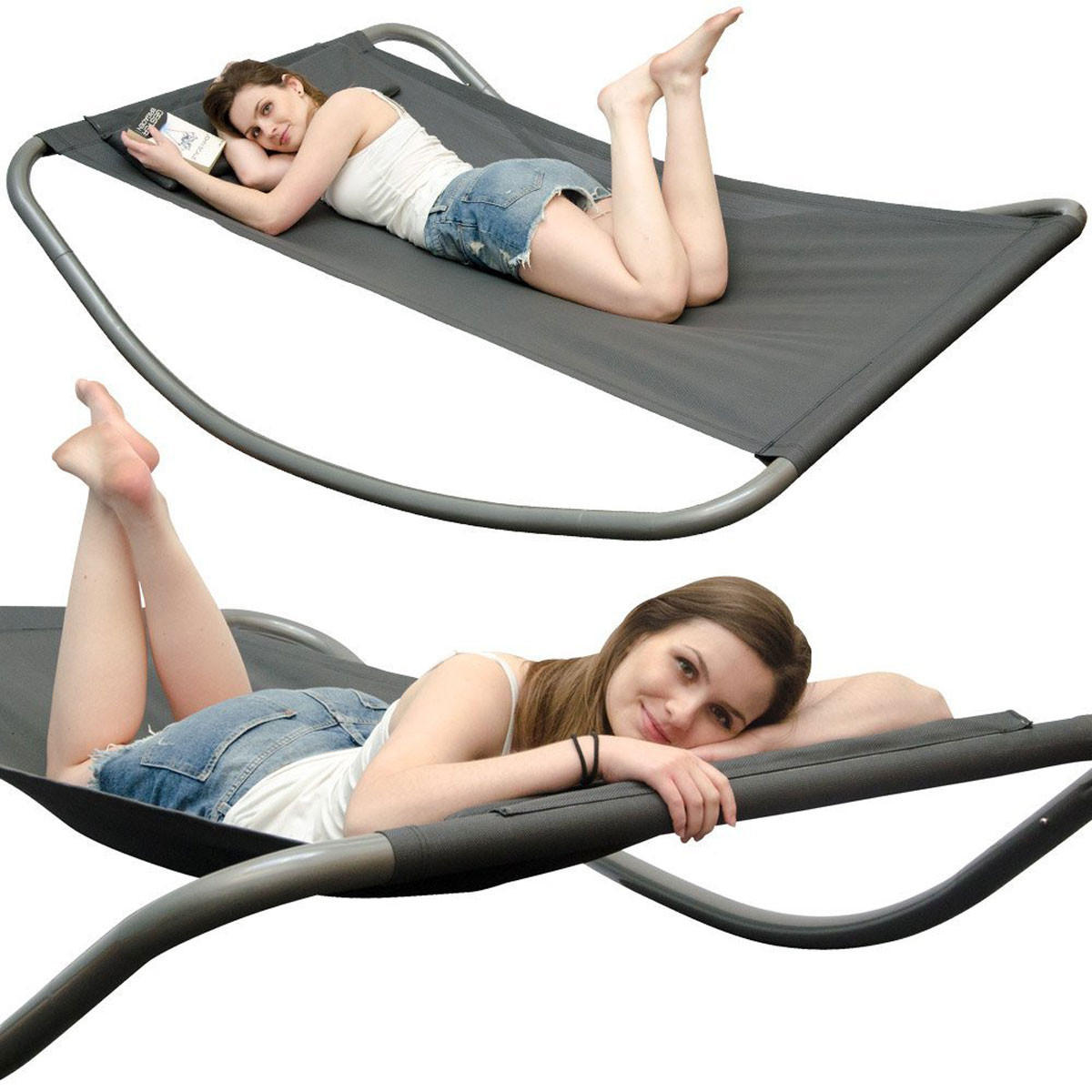 XXL-SCHAUKELLIEGE für 2 Personen bis 120kg, 200/130/32 cm, schwarz - Grau, Kunststoff (130/32/200cm) - Amanka