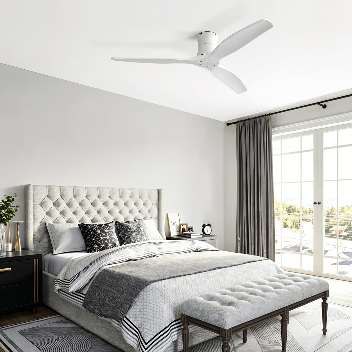 DECKENVENTILATOR 52Zoll Ohne Licht Massivholz Flügel DC Motor - Weiß, Kunststoff (132.08/132.08/28.5cm) - CASIVA