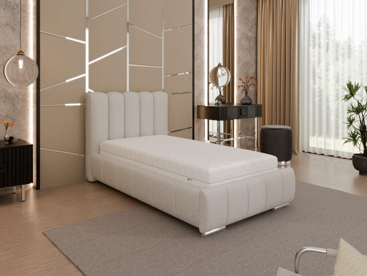 POLSTERBETT Zaira 90x200cm – Elegantes Polsterbett für modernen Wohnstil , Taschenfederkernmatratze Pocket (19cm), cappuccino - Cappuccino, Holz (90/200cm) - Panda Möbel