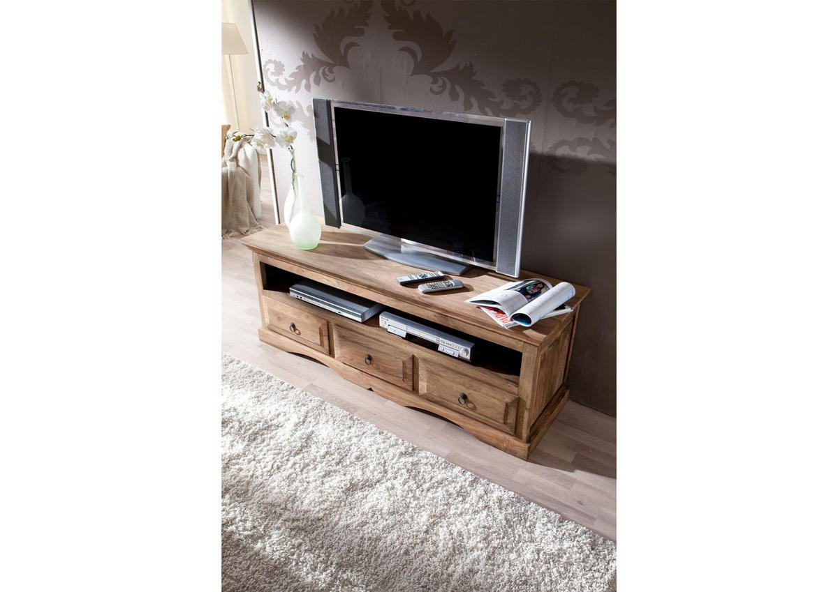 TV-BOARD Sheesham 150x45x55 grau geölt LEEDS #43 - Grau, Holz (150/55/45cm) - Massivmoebel24