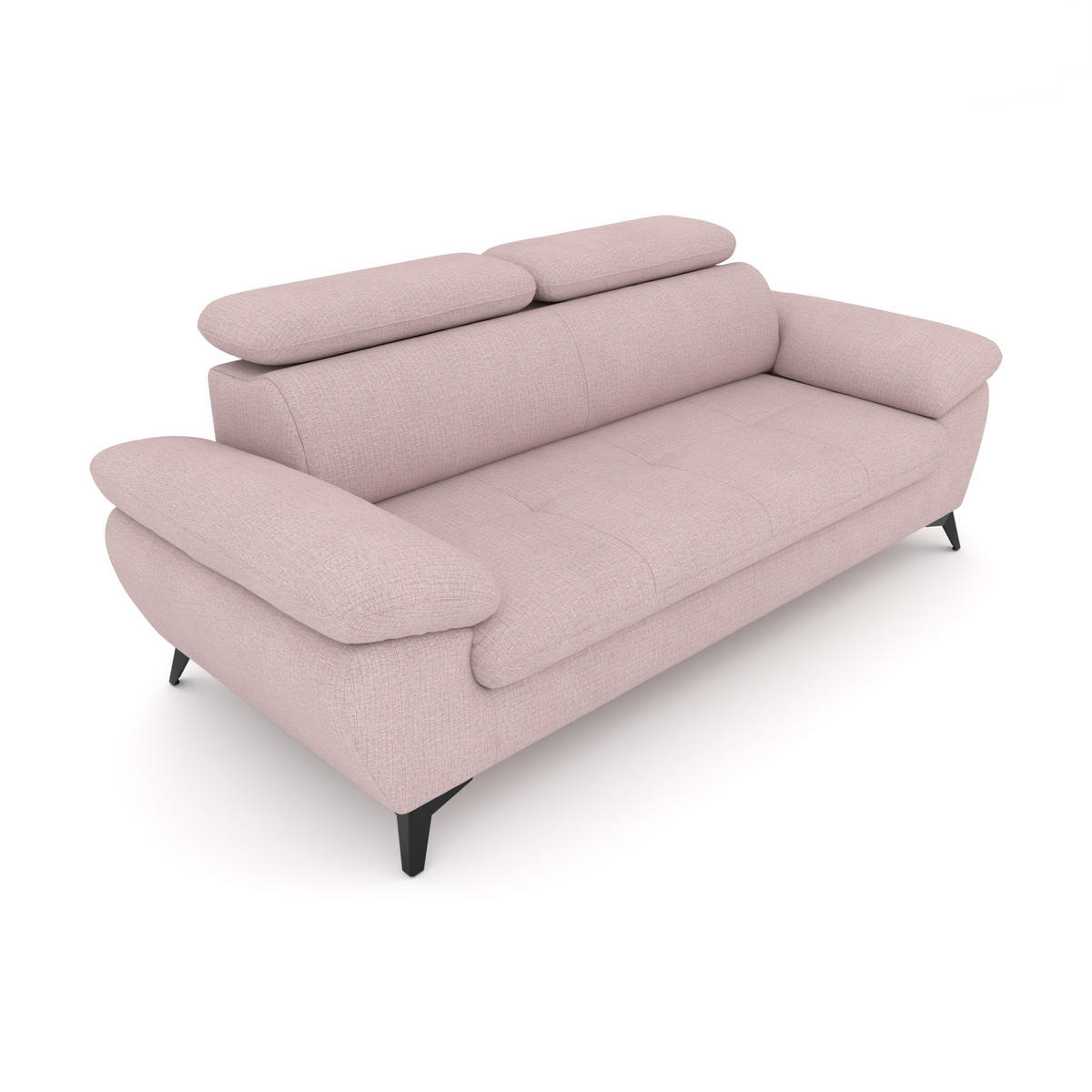 3-SITZER Karlstad Chenille Rosa verstell. Kopfstützen B 215 cm - Hellrosa, Kunststoff/Textil (215/84/100cm) - foamnova