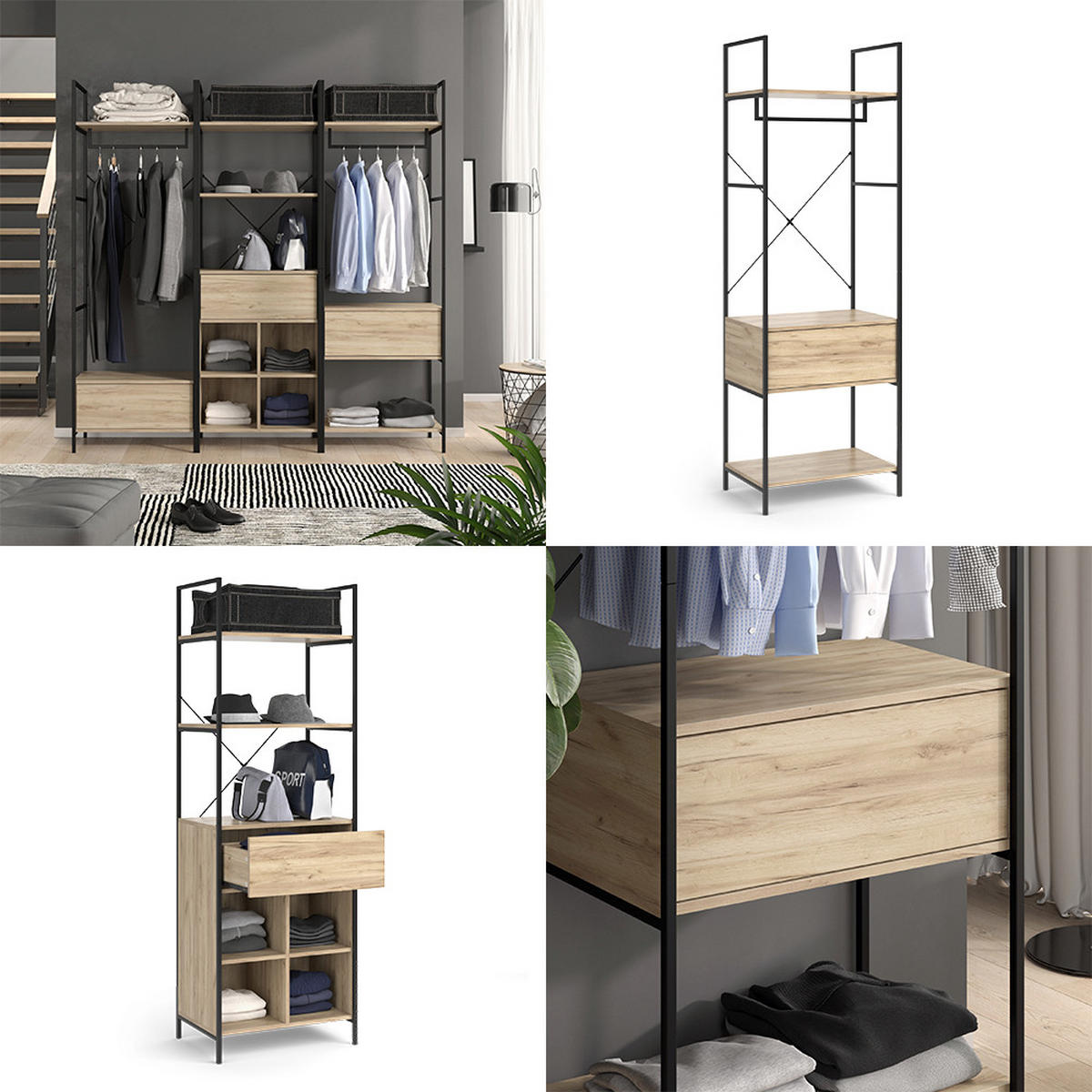 ŠATNÍ SKŘÍŇ Enya Dřevo - přírodní/černá, kompozitní dřevo (60/180/40cm) - Vicco