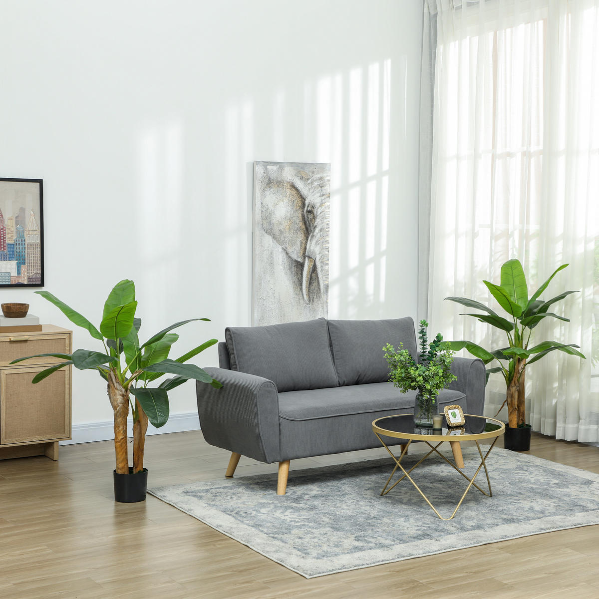 KÜNSTLICHER Bananenbaum 2er Set groß 120 cm Kunstpflanze - Grün, Kunststoff (120cm) - HOMCOM