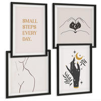 BILDER SET 4er Set - 50x50 cm & 40x60 cm Schwarzer Rahmen - Minimalistische Boho-Illustrationen - Schwarz, Kunststoff (50/50cm) - TULUP