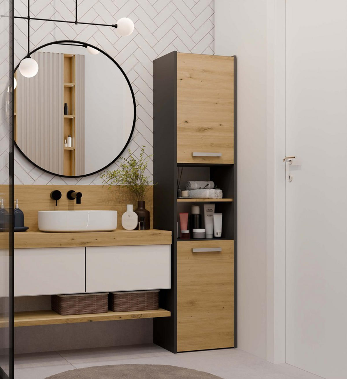 DULAP DE BAIE Antracit, Artisan 40/170/30 - antracit, compozit lemnos (40/170/30cm) - RAUMHIRSCH FURNITURE