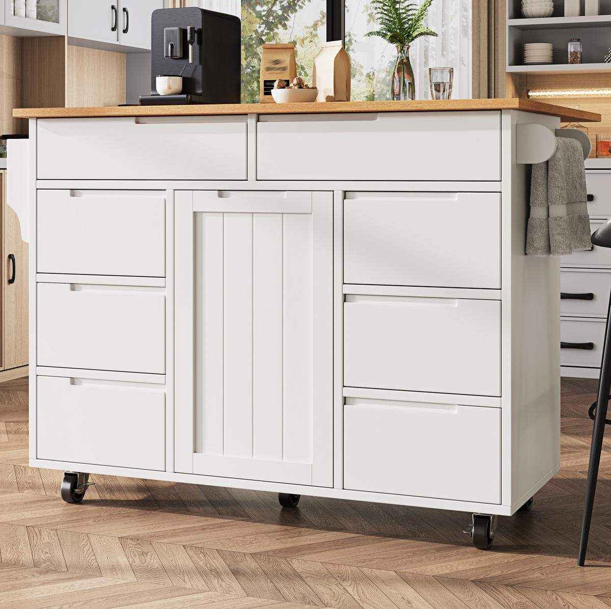 KÜCHENINSEL 122/46/91,5 cm Weiß aus MDF mit klappbarer Tischplatte - Weiß, Holzwerkstoff (74.5/91.5/122cm) - OKMYHOME