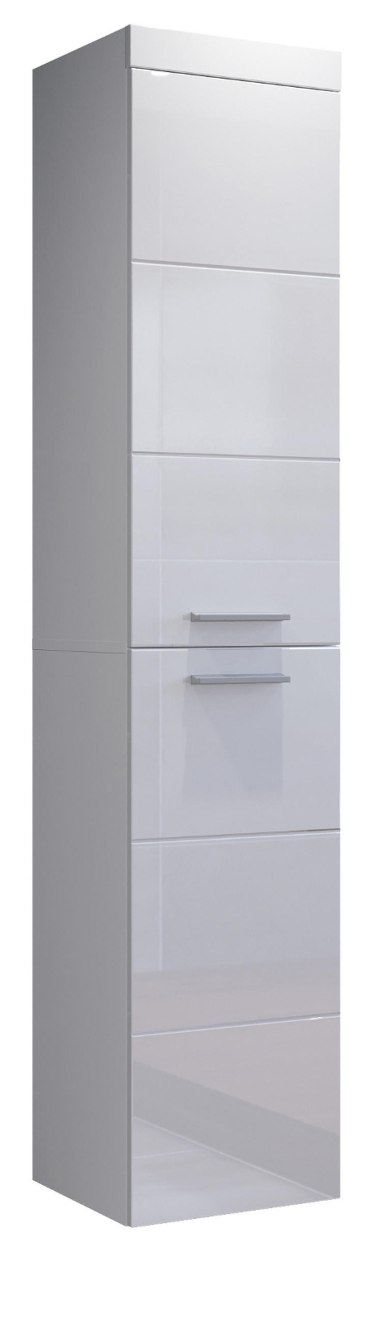 HOCHSCHRANK weiß Hochglanz 35 x 170 cm, Badschrank hängend - Weiß Hochglanz/Silberfarben, Holzwerkstoff/Kunststoff (35/170/33cm) - Top.Furn