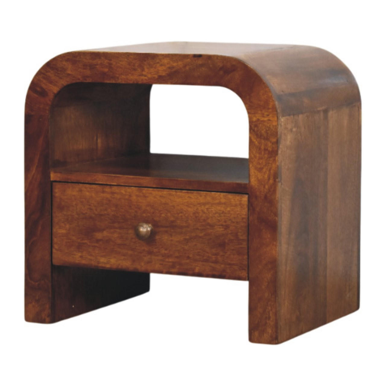 NACHTTISCH Massivholz Darcy Kastanienbraun, 1 Schublade und Offenes Regal - Dunkelbraun/Messingfarben, Mangoholz/Holz (45/45/35cm) - Artisan Furniture