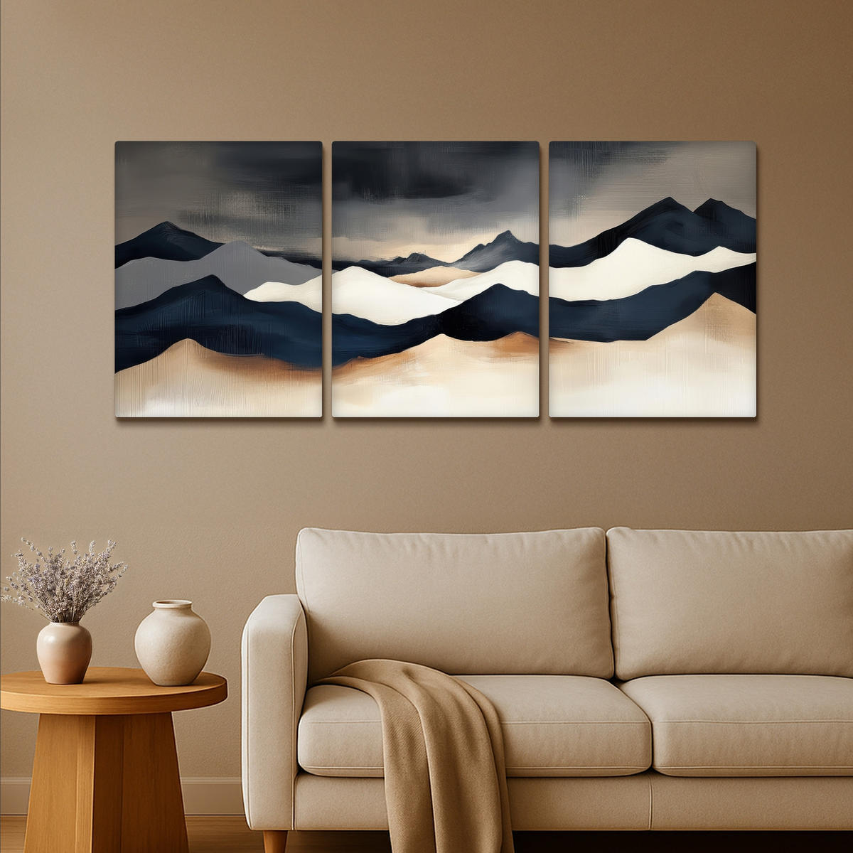 LEINWANDBILD 3er Set Landschaft - Abstrakt - Modern 180x80 cm - Dunkelblau, Textil (180/80cm) - MuchoWow