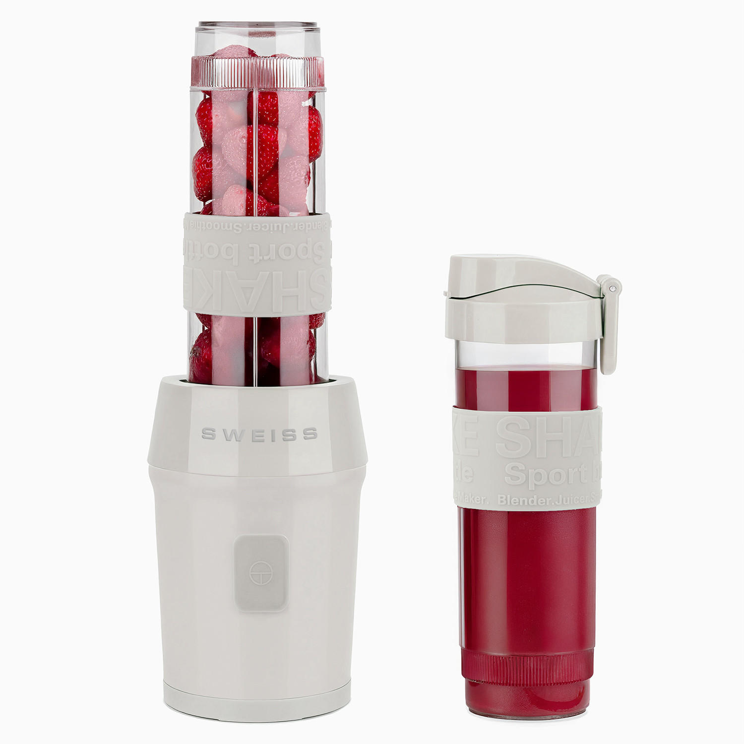 SMOOTHIE Maker MOOV8 Beige, 2 Trinkflaschen à 570 ml mit Reisedeckeln, 4 Edelstahlklingen, 300 W - Beige, Metall (11.3/35/15cm) - SWEISS