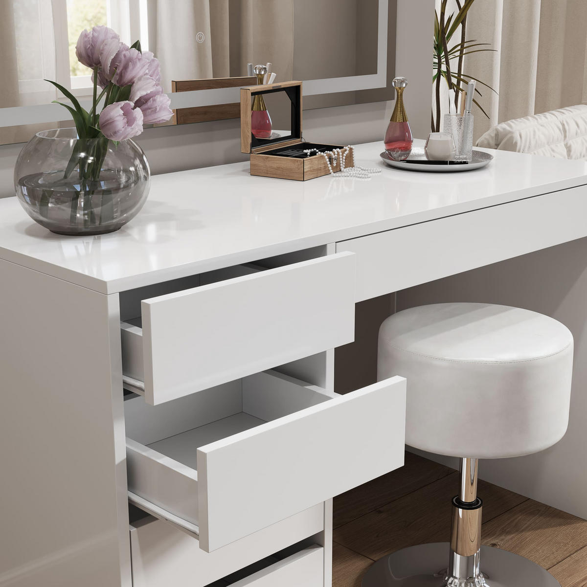 HOCKER Design Weiß 33.5 x 67 cm für Schminktisch - Weiß, Metall (33.5/67/33.5cm) - Vicco