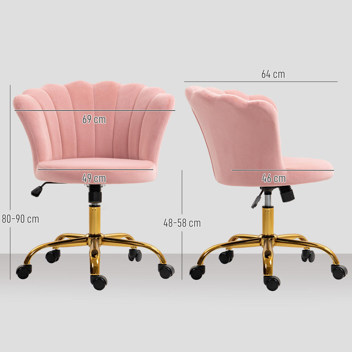 DREHSTUHL DE-11750 höhenverstellbar Teddy-Plüsch Creme - Pink, Textil (64/90/69cm) - ComfortXL