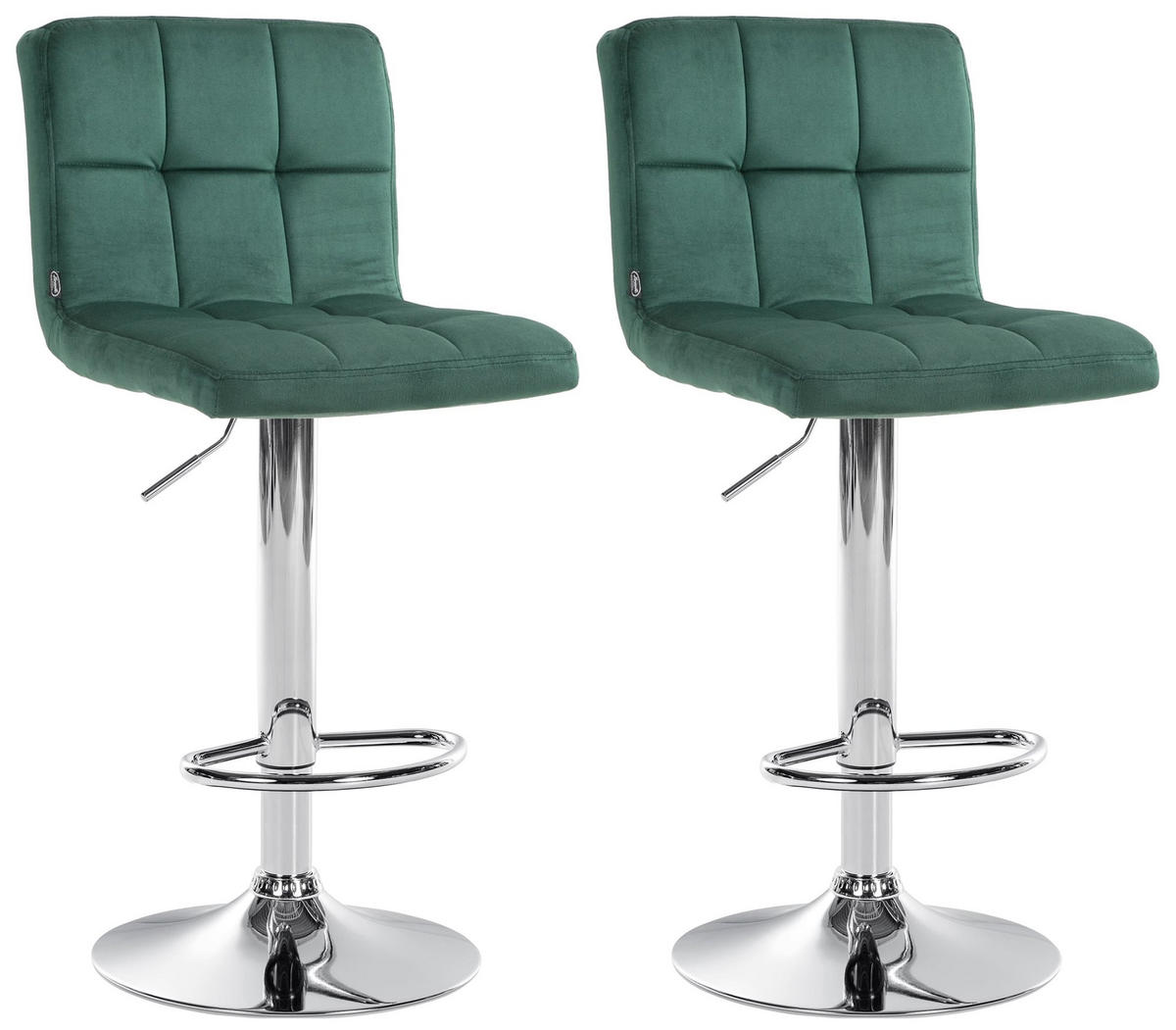 BARHOCKER 2er Set Samt grün - Chromfarben/Grün, Textil/Metall (46/94/47cm) - CLP