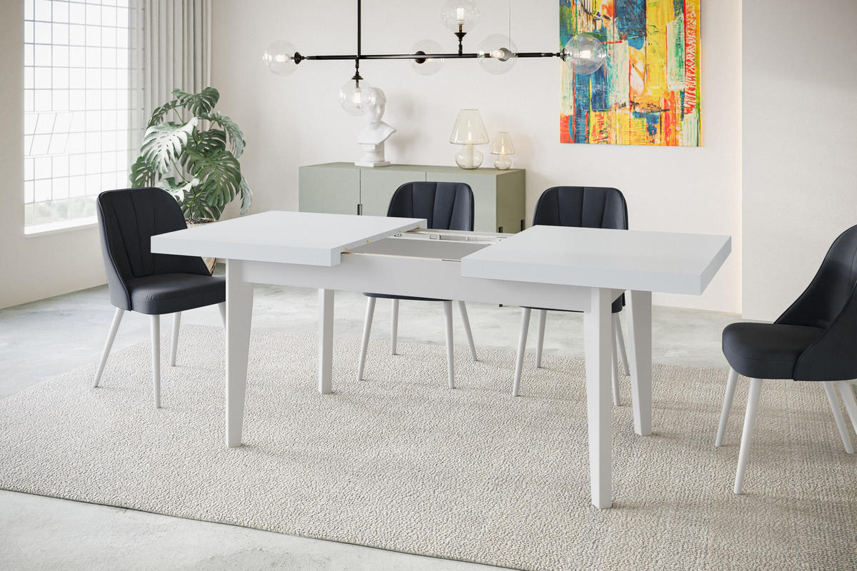 ESSZIMMERTISCH SKANDI, ausziehbarer Tisch: 160-210X90X78 cm, Farbe: Weiß, mit Holzbeinen in Farbe Weiß - Weiß, Holzwerkstoff (160/90/78cm) - Alpi-Möbel