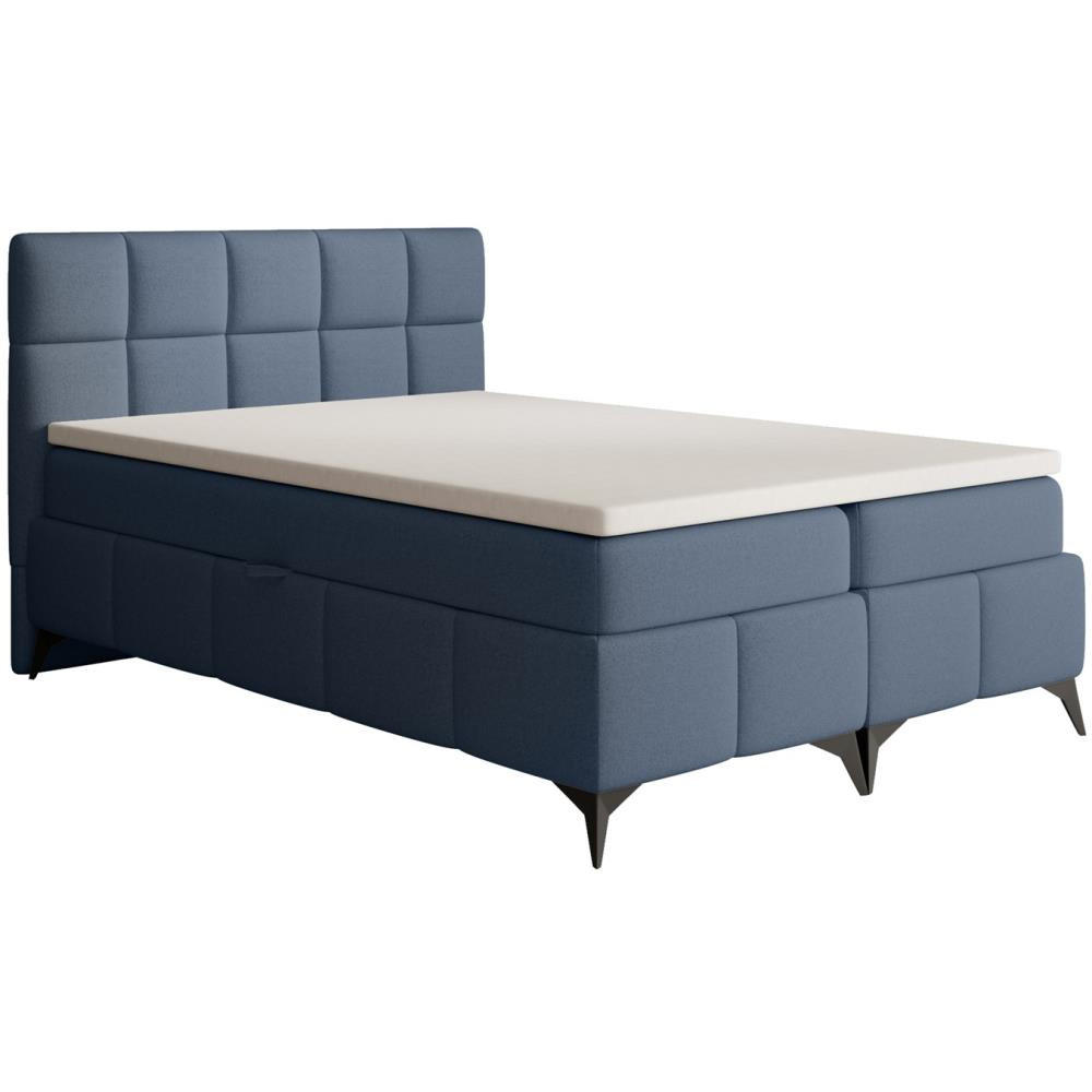 BOXBETT Solido mit Bettkasten 140x200 cm blau - Blau/Schwarz, Textil/Metall (140/200cm) - Beautysofa