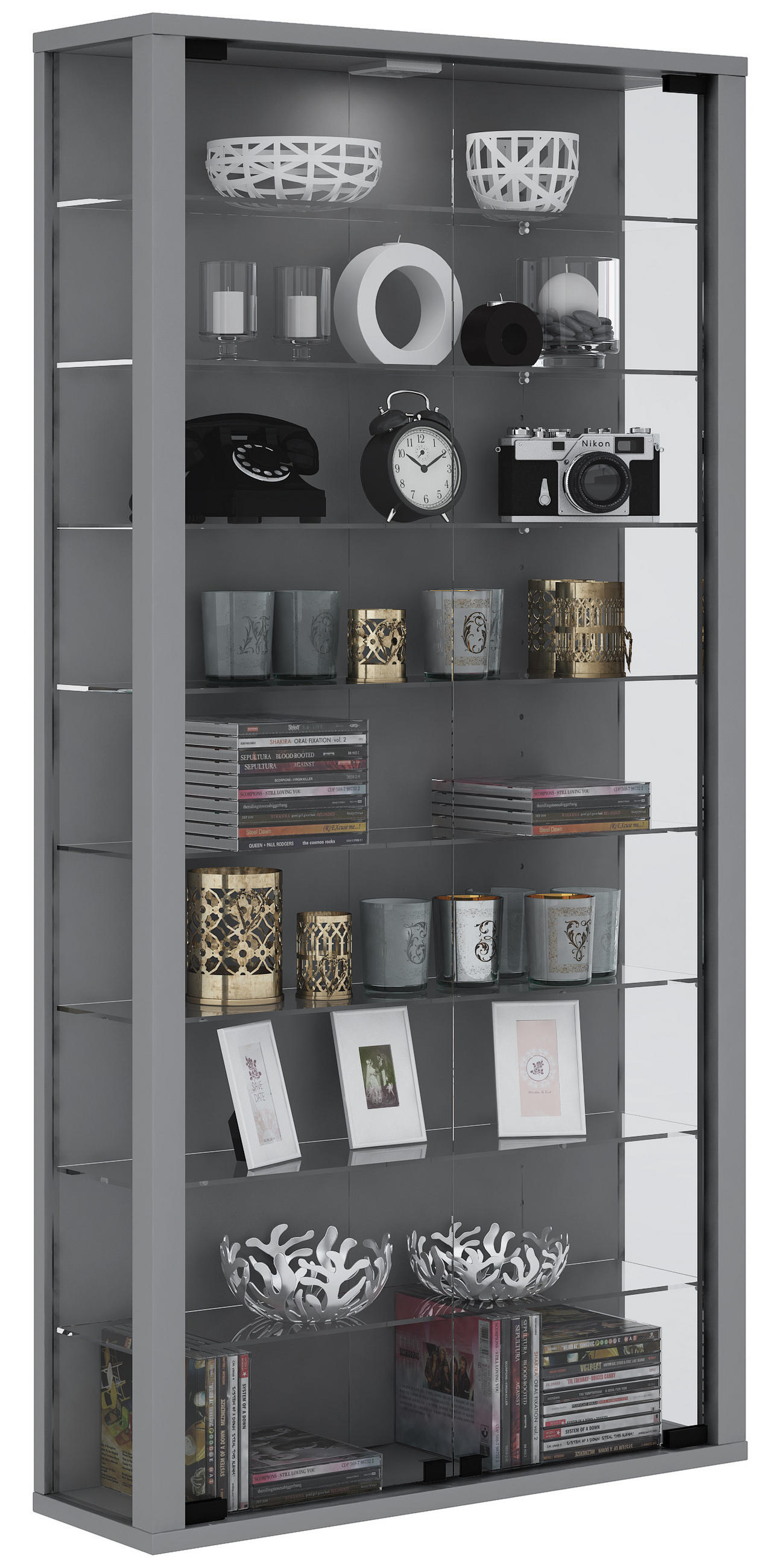VITRINENSCHRANK Silber - Silberfarben, Holzwerkstoff (59/113/18cm) - ebuy24