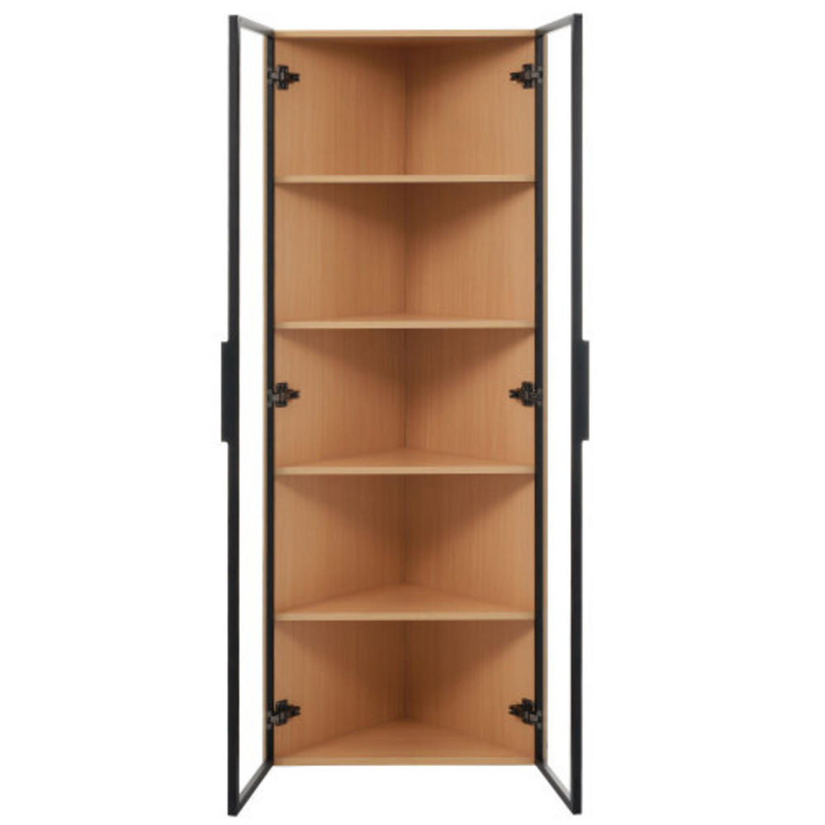 ECKVITRINE 62×35×160 cm aus MDF mit LED-Beleuchtung gehärtetem Glas und Soft-Close-Scharnieren - Naturfarben, Holzwerkstoff (62/160/35cm) - Luhomfu