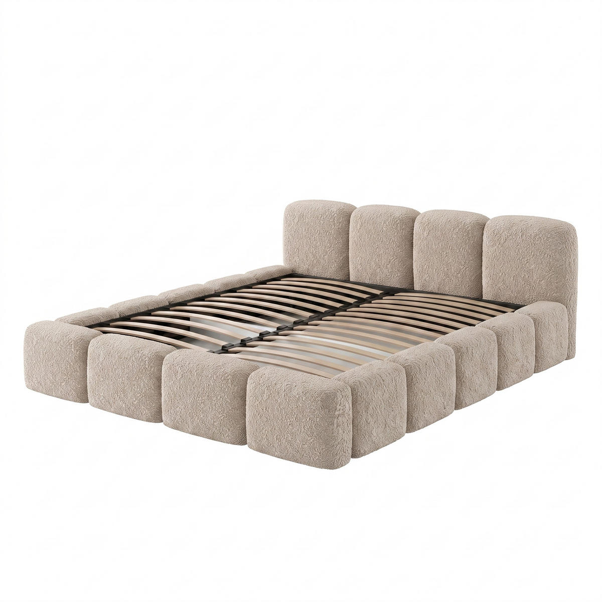POLSTERBETT SUENO 180x200 cm in Beige, gepolstertes Kopfteil, Metalllattenrost, Bettkasten, Bouclé-Stoff - Beige/Naturfarben, Holz/Textil (180/200cm) - Muffo