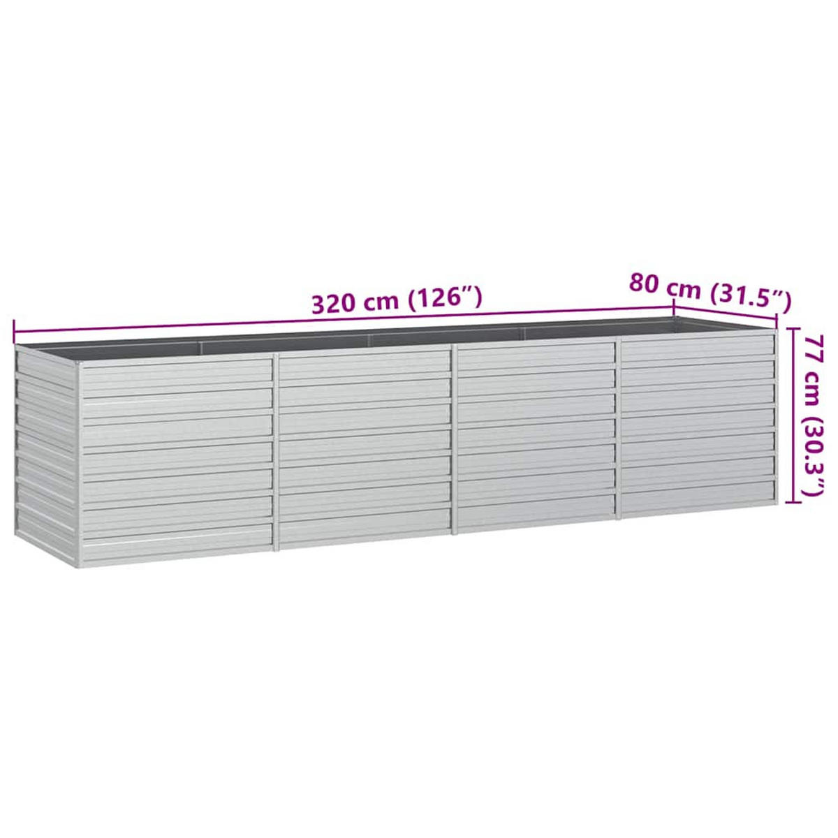HOCHBEET 320/80/77 cm, aus Verzinkter Stahl, Silber - Silberfarben, Metall (80/77/320cm) - vidaXL
