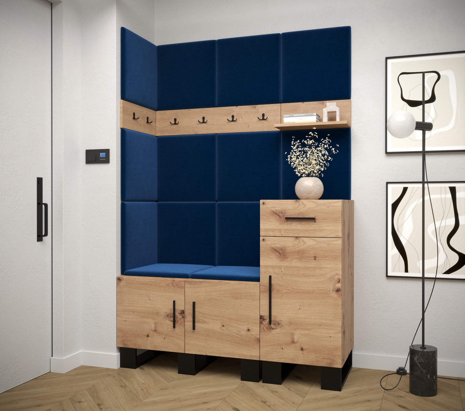GARDEROBEN-SET 196/126/45,6 - Schwarz/Eiche Artisan, Holz/Kunststoff (126/196/45.6cm) - Abiks Möbel