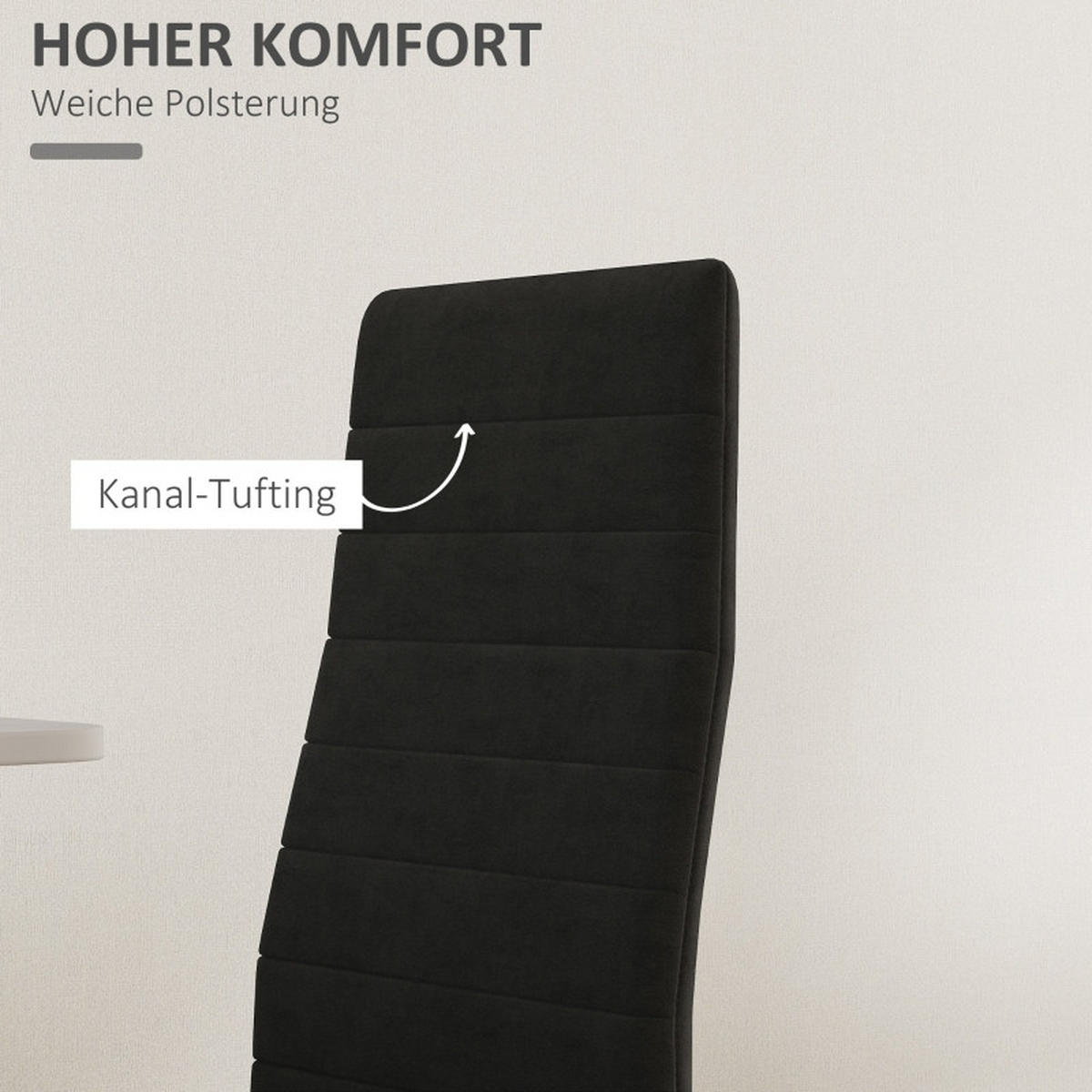STUHL-SET DE-36047 4 Stück mit Metallbeinen Schwarz - Schwarz, Metall (41/97/54cm) - ComfortXL