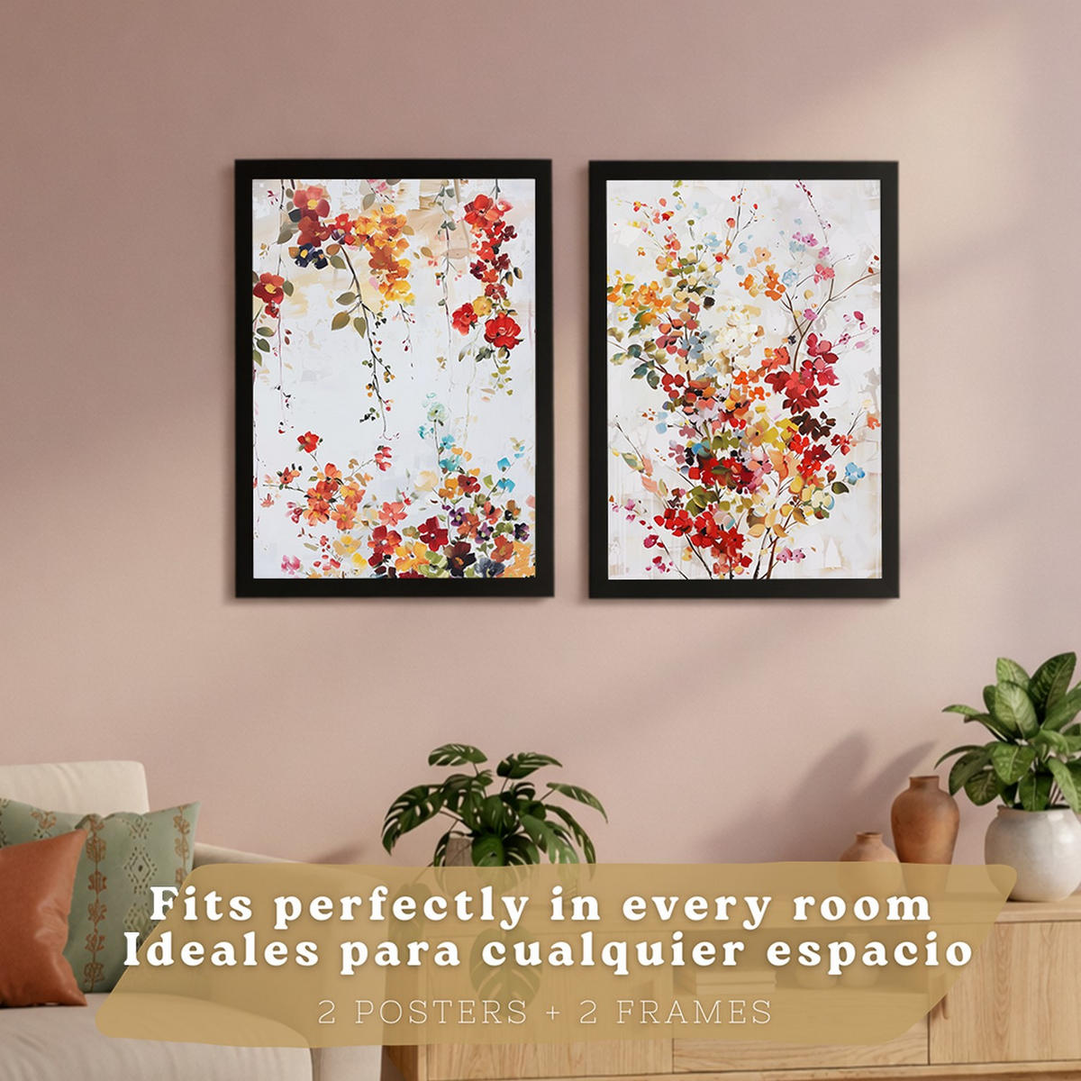 PLAKAT Sada 2 Květinové barvy A3 Černý rám - černá, papír (29.7/1/42cm) - Nacnic