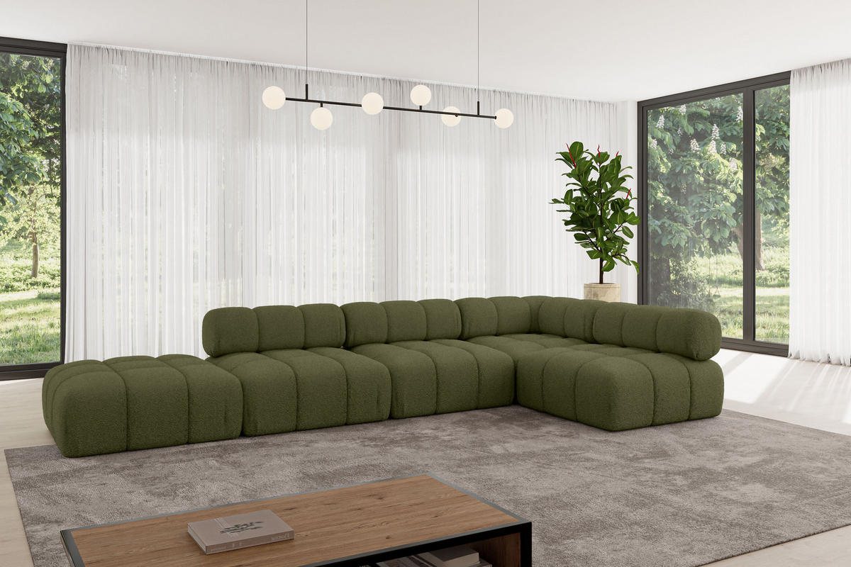 ECKSOFA modulares Sofa Favio-L2 - 380x190x70 cm Grün Bouclé - Grün, Holzwerkstoff/Textil (380/190cm) - ALTDECOR