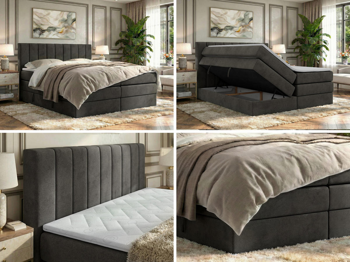 BOXSPRINGBETT ALVER KING 200/200 - Dunkelgrau Velvet - H4 - Dunkelgrau, Textil (200/200cm) - MKS