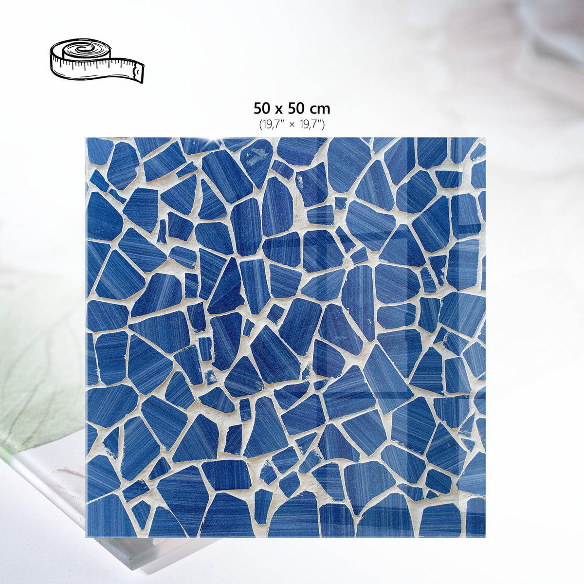 TISCHPLATTE 50x50 cm – Blaues Mosaik - Creme, Glas (50/50/0.4cm) - Wallfluent
