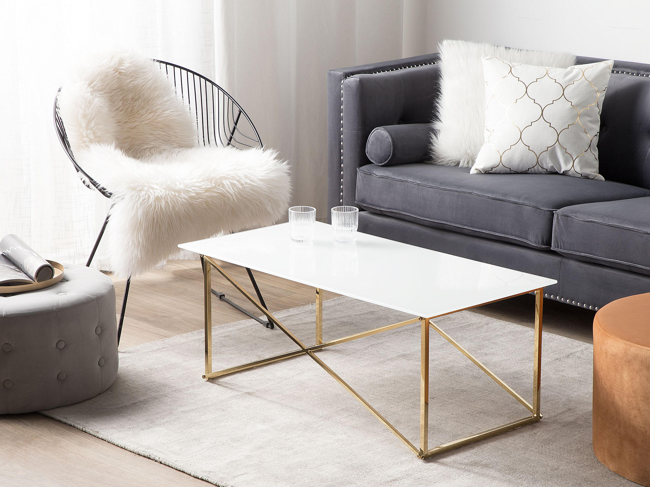 Thumbnail - Beliani Couchtisch, Gold, Weiß, Glas, 100x40x50 cm, Wohnzimmer, Wohnzimmertische, Couchtische