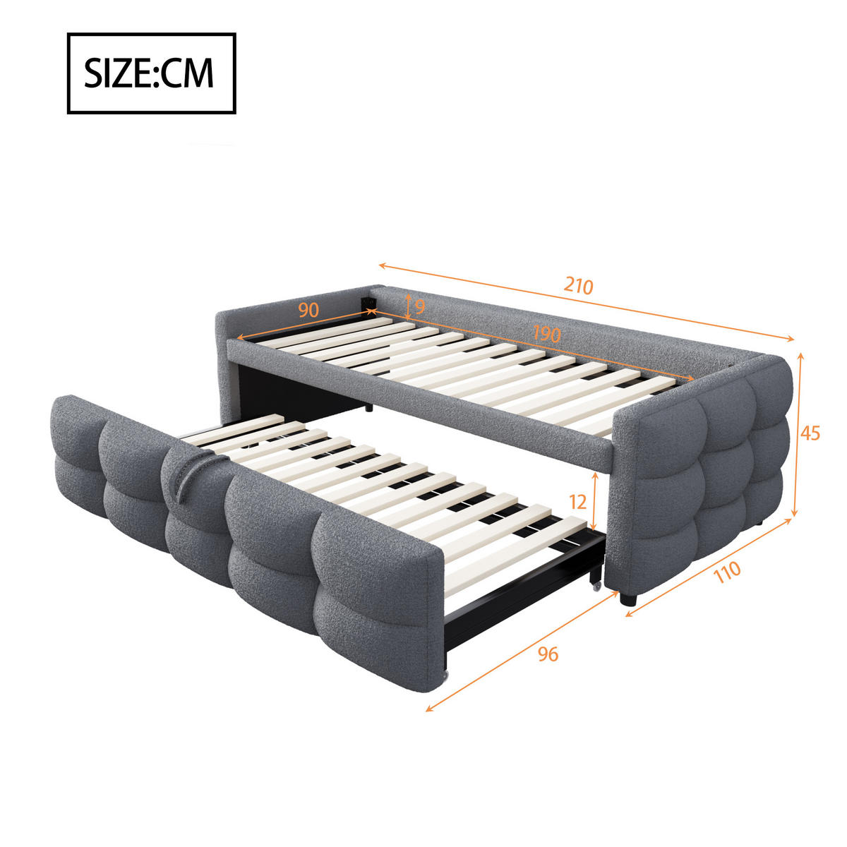 POLSTERBETT 90/190 cm grau aus Samtstoff ausziehbar - Grau, Textil (90/190cm) - OKWISH