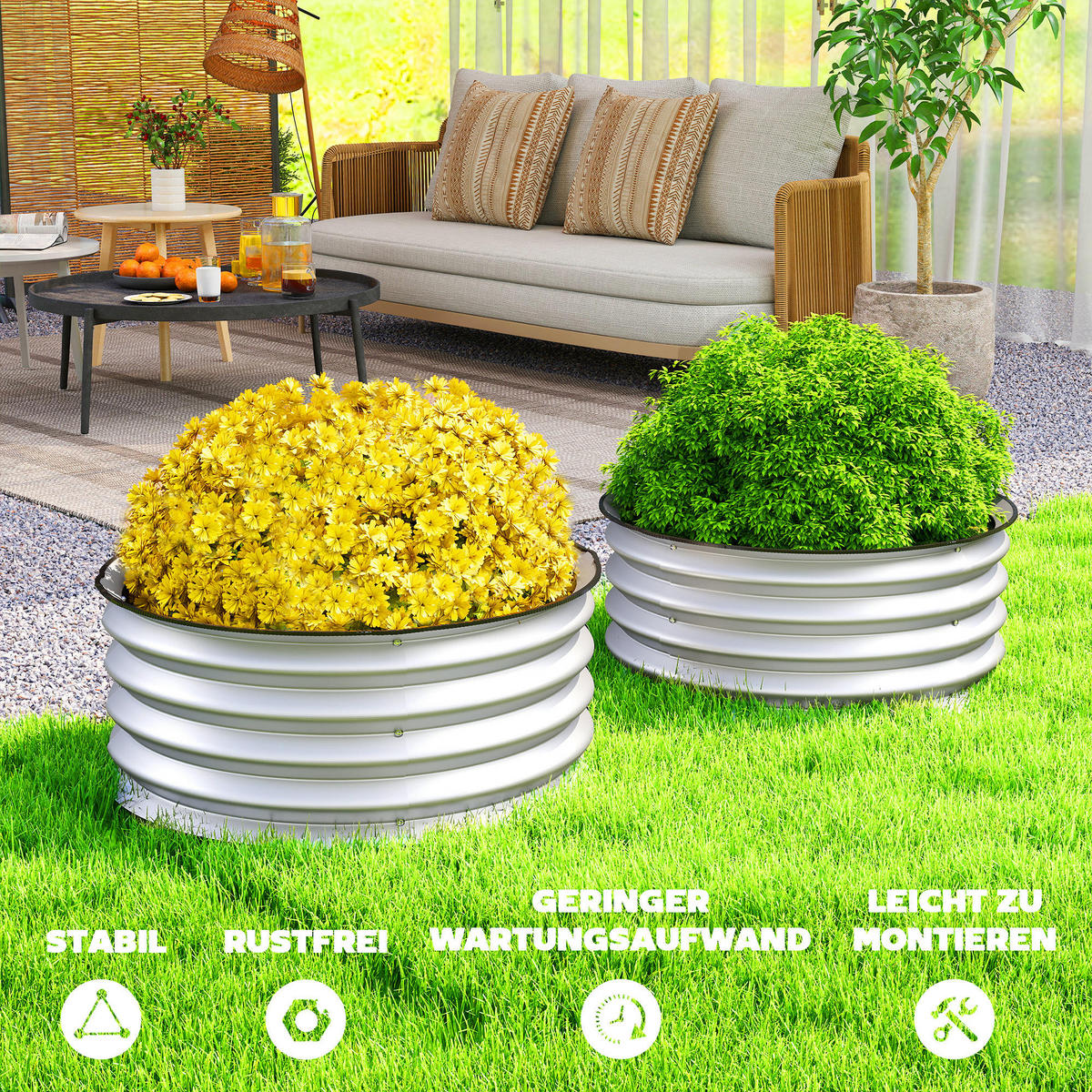 HOCHBEET aus Metall, 2er Set Blumenkasten, Gemüsebeet für Garten, Balkon, Silber - Silberfarben, Metall (60/30/60cm) - Outsunny