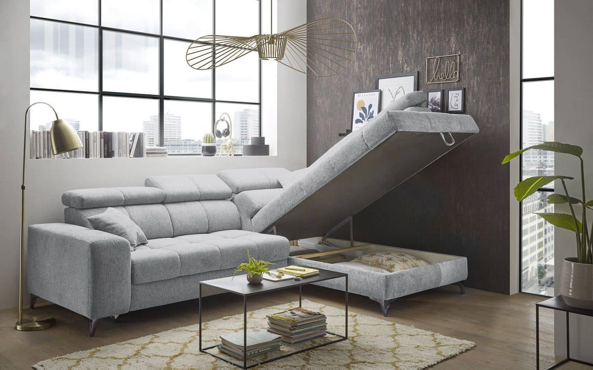 ECKSOFA mit elektrischer Wallaway-Funktion und vielseitigen Anpassungsmöglichkeiten - Hellgrau, Textil (198/282cm) - ed exciting design
