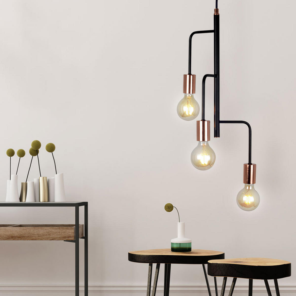 HÄNGELEUCHTE BERRI Kupfer Schwarz - Schwarz, Metall (28/28/172cm)