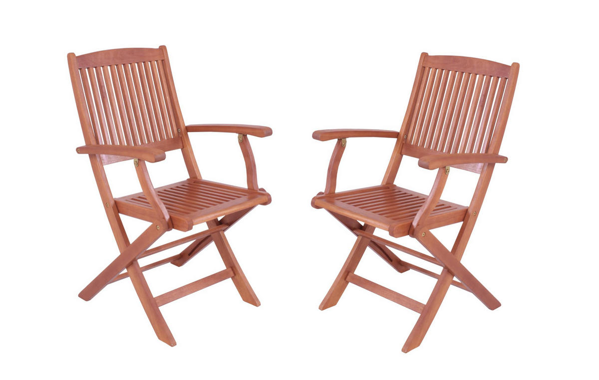 GARTENSTUHL 2er Set Nimes Mit Armlehne Klappstuhl - Hellbraun, Holz (52.5/90/59.5cm) - DELUKE