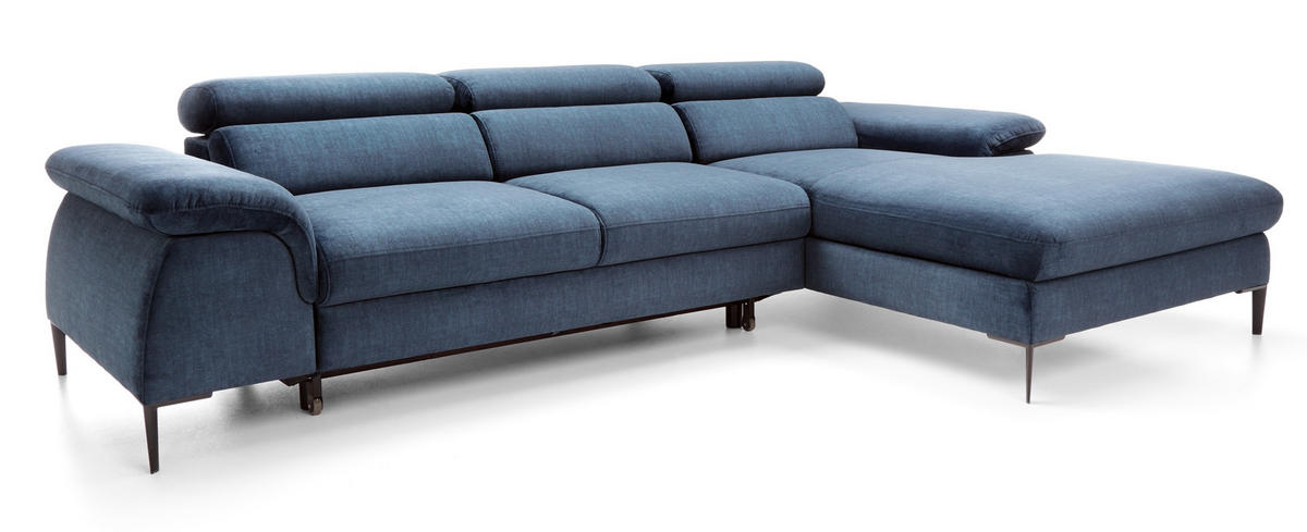 ECKSOFA L-Form 290 cm Amaro M mit Schlaffunktion, Rechts, Dunkelblau - Dunkelblau, Holz (182/288cm) - Emporius