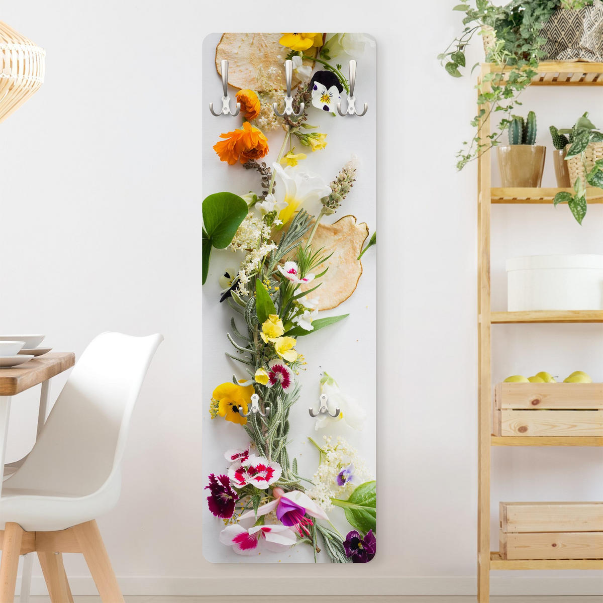 WANDGARDEROBE - Frische Kräuter mit Essblüten 34/105 cm - Multicolor, Holzwerkstoff (34/105/1.6cm) - Bilderwelten