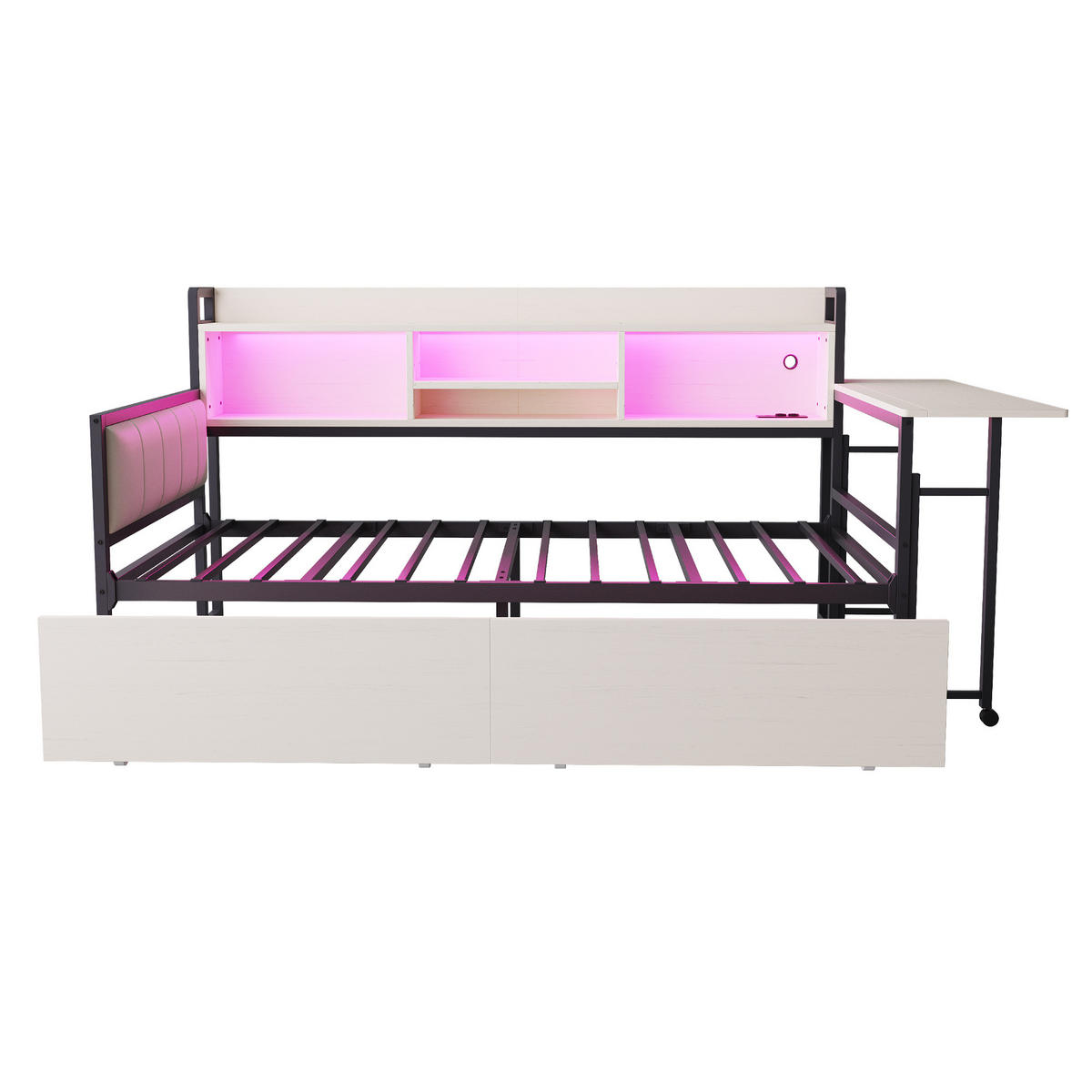 BETT 90/200 cm mit LED-Beleuchtung und Schreibtisch Weiß - Weiß, Metall (90/200cm) - OKWISH