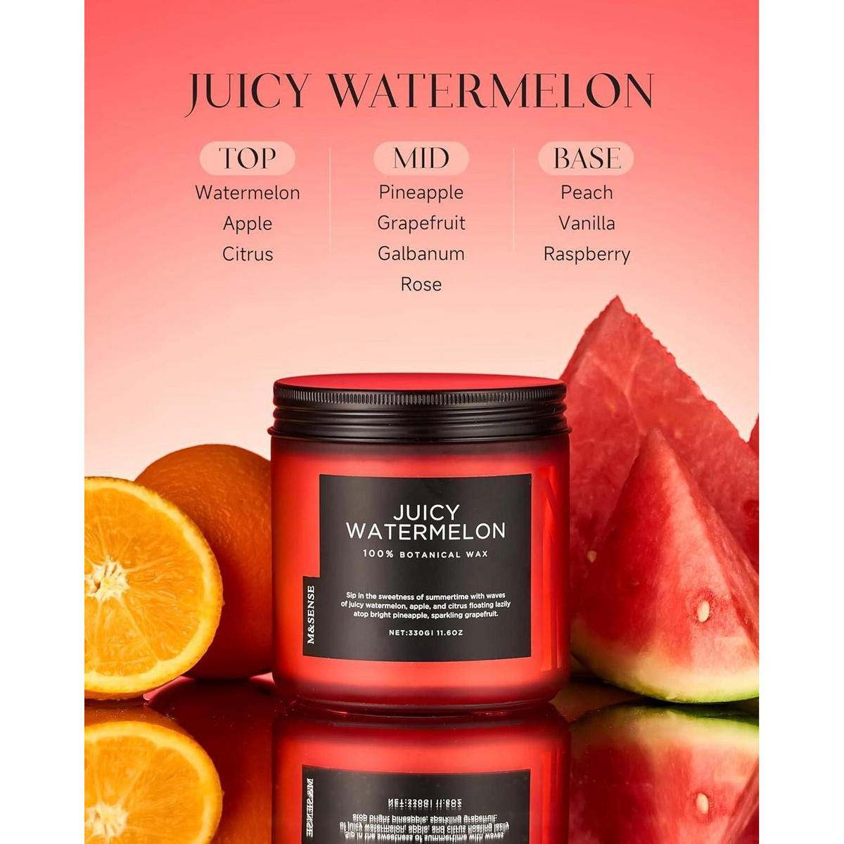 DUFTKERZE Wassermelone 330g 70h 2-Docht Sojawachs - Rot, Paraffin (9.5cm)