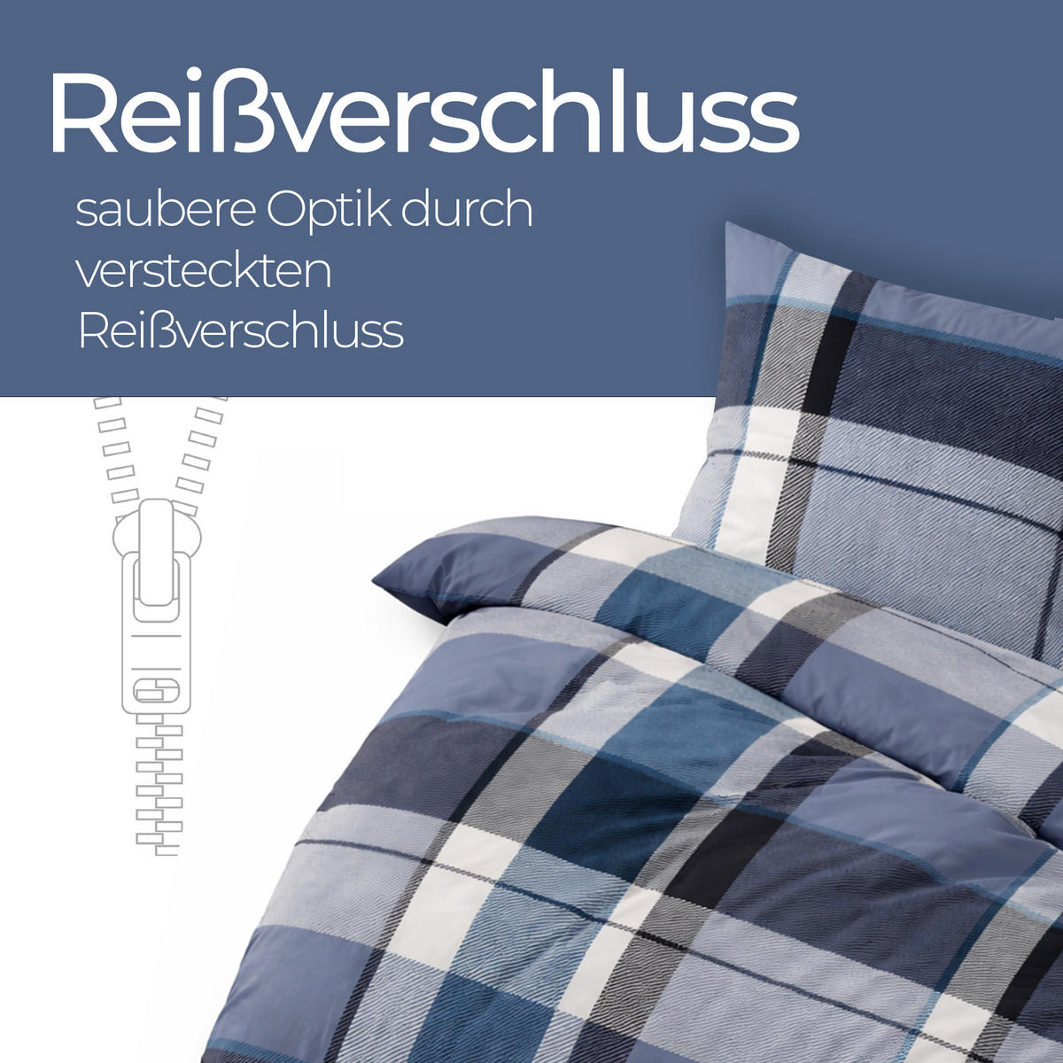 BETTWÄSCHE Feinbiber Herbst/Winter 135x200 cm Blau (Kariert) - Blaugrau, Textil (135/200cm) - Bestlivings